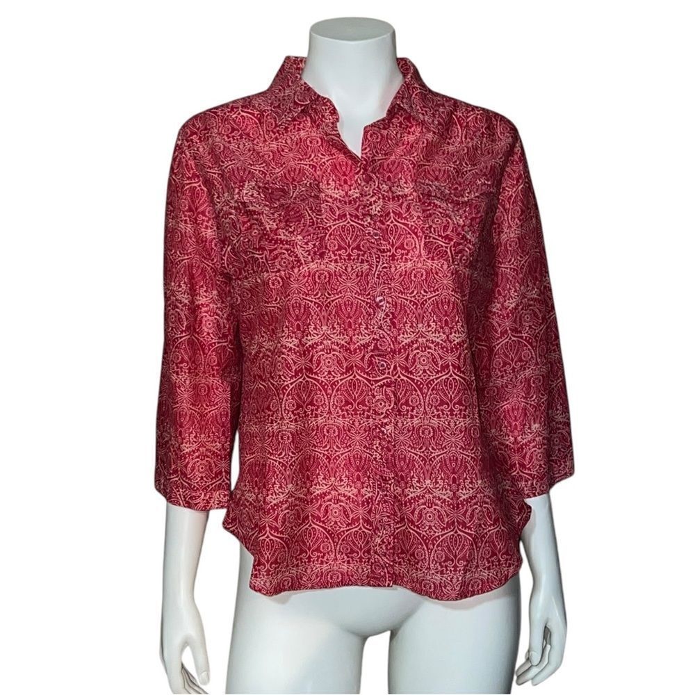 Bit & Bridle Womens Pink Paisley Button Down Shirt Lightweight Thin Large EUC